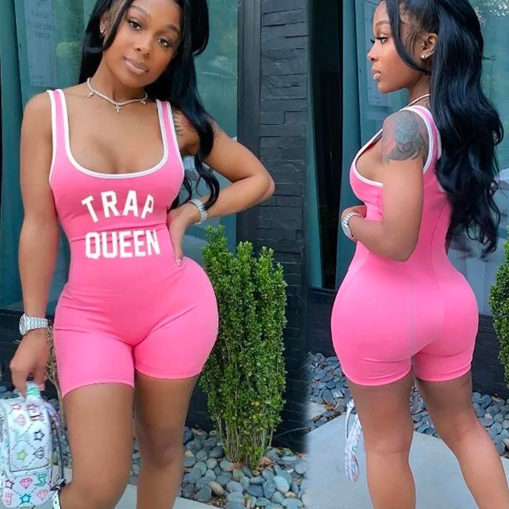 Graphic Romper Women‎ XL Pink New Trap Queen Bodycon Sleeveless Bodysuit